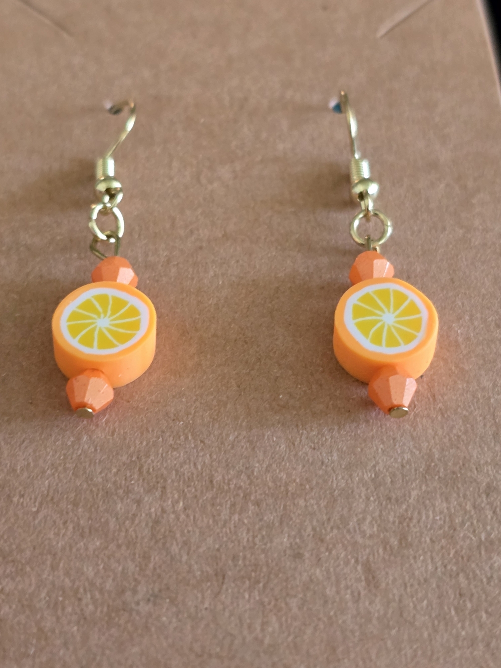 Handmade Citrus Orange Slice Dangle Earrings | Summer Fruit Jewelry - Picture 5 of 5